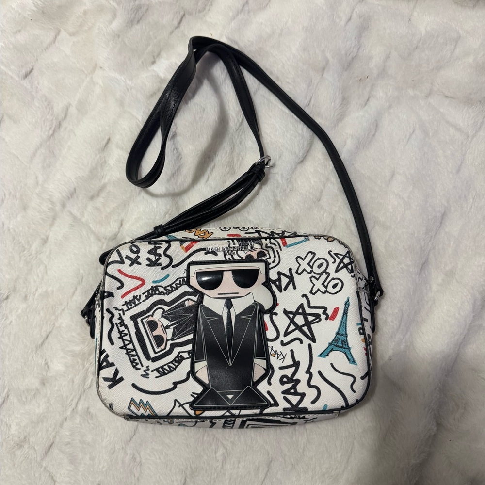 karl Lagerfeld  Stylish Black and White Designer Crossbody Bag